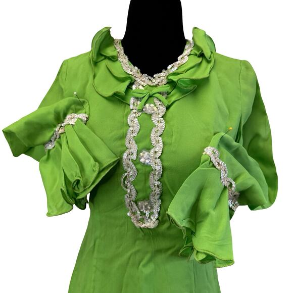 Vintage 1960s Neon Green Mini Dress with Sequin Accents β Tricel 100% Acetate - Picture 7 of 16